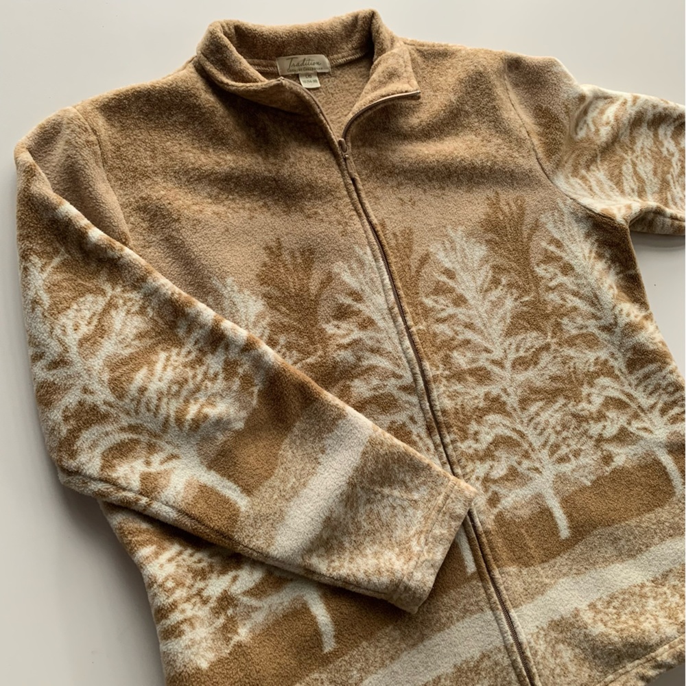 Vintage fleece sweater, forest pattern size L